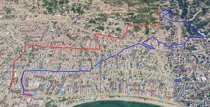 маршрут автобуса 6 на карте города Аланья