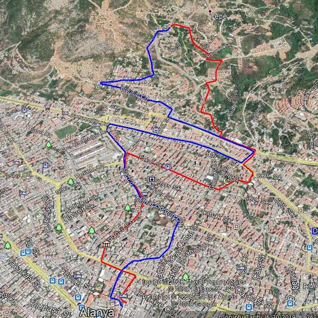 маршрут автобуса 7 на карте города Аланья